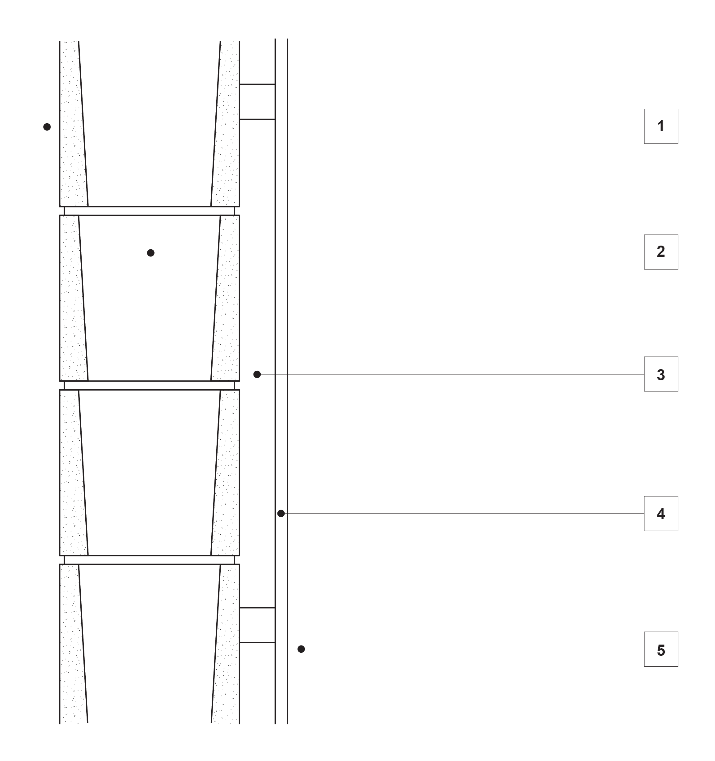 Figure S37C1c: Dense weight hollow concrete block with internal plaster on battens or furring channels