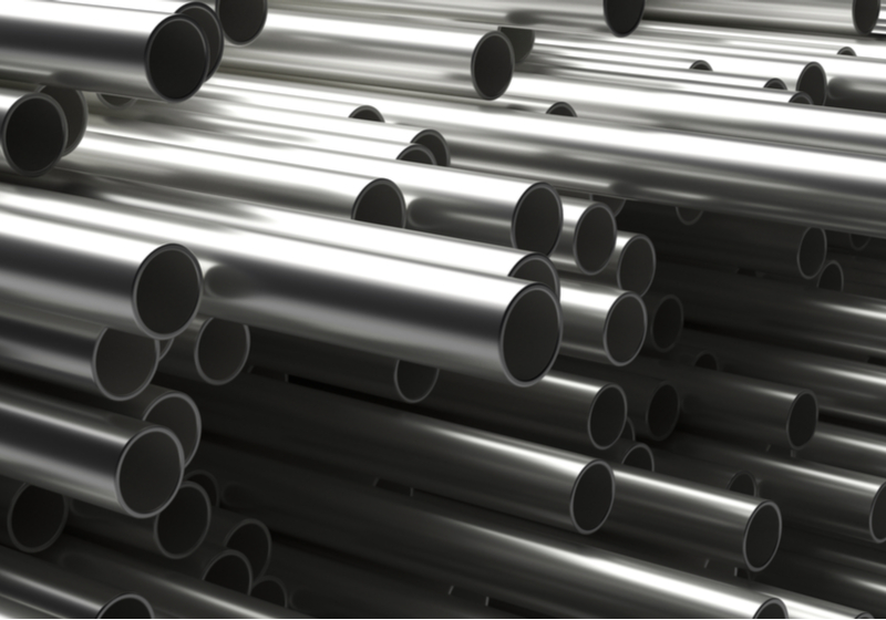 Pipes tubes steel metal background. Round shale stacked, banner. Products for utilities services, construction industry. 3d illustration